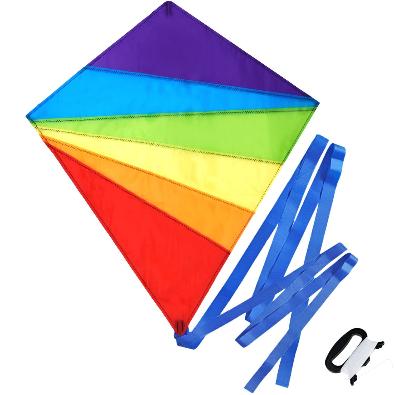 Diamond Kite for Children and Adults - Bright Rainbow Colours - Great Outdoor Toy for Beginners - Very Easy to Fly - Makes a Great Gift or Stocking Filler