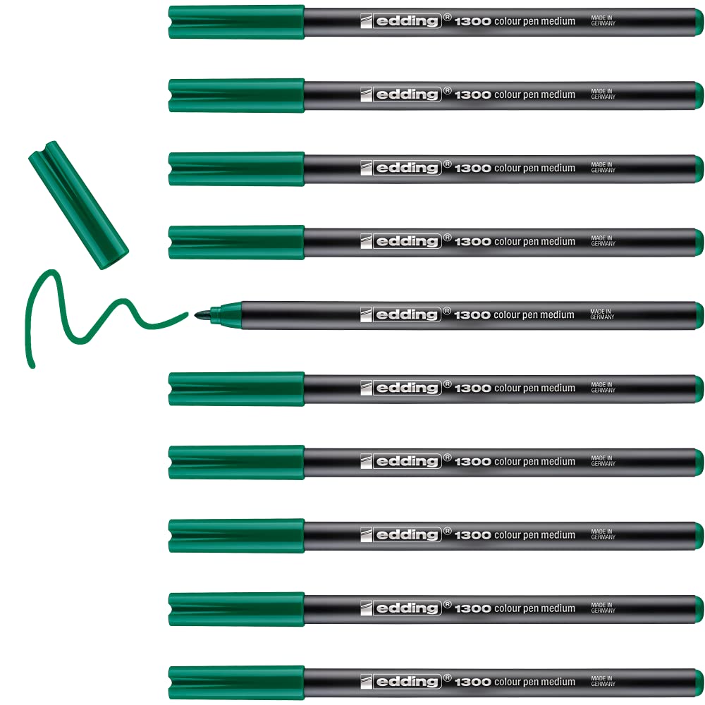 edding 1300 colour pen medium - green - 10 pens - round nib 2 mm - felt pen for drawing and writing - felt pen for school, mandalas, bullet journals