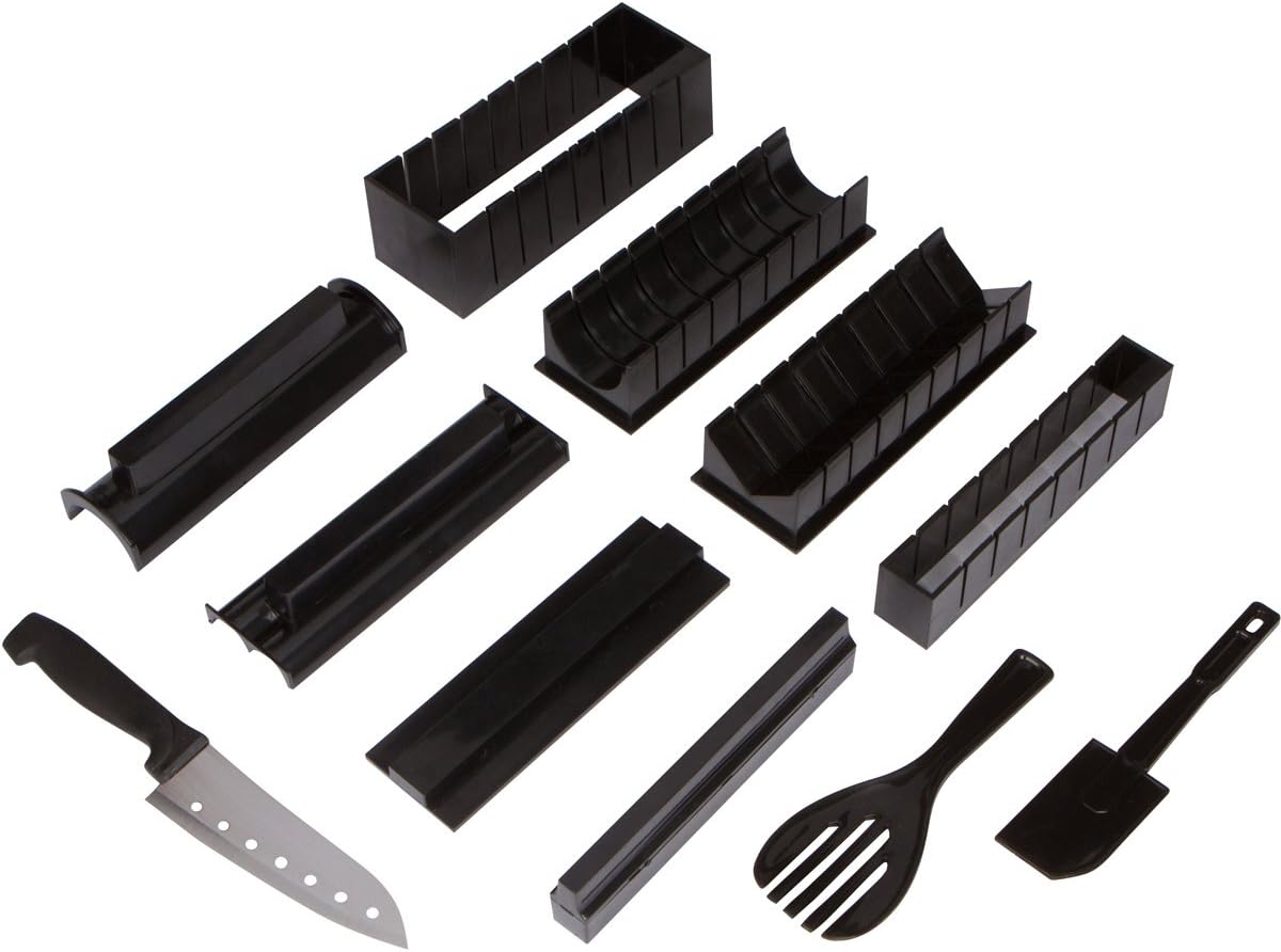 Elvoki Sushi Making Kit - Have Fun + Save Money - 11 Pieces Sushi Maker Accessory Pack Chef Sushi Knife - Sushi Roll Molds