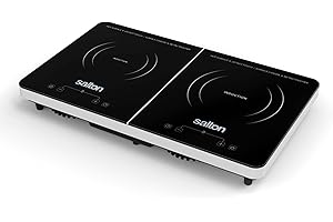 Salton Portable Induction Cooktop | 1800 Watts | Double Countertop Burner | 10 Cooking Levels (60°C to 240°C) | Safeguard Tec