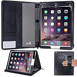 KHOMO iPad Pro Case - Black Zippered PU Folio Leather Executive 2 Pieces Case with Removable Cover and Hand Strap Holder For Apple iPad Pro 12.9 Inch Tablet