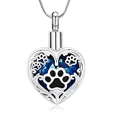 AIWENXI Heart Urn Necklace For Ashes Birthstone Pet Memorial Jewelry Dog Paw Print Cremation Pendant Stainless Steel Keepsake Gift For Pet Lovers