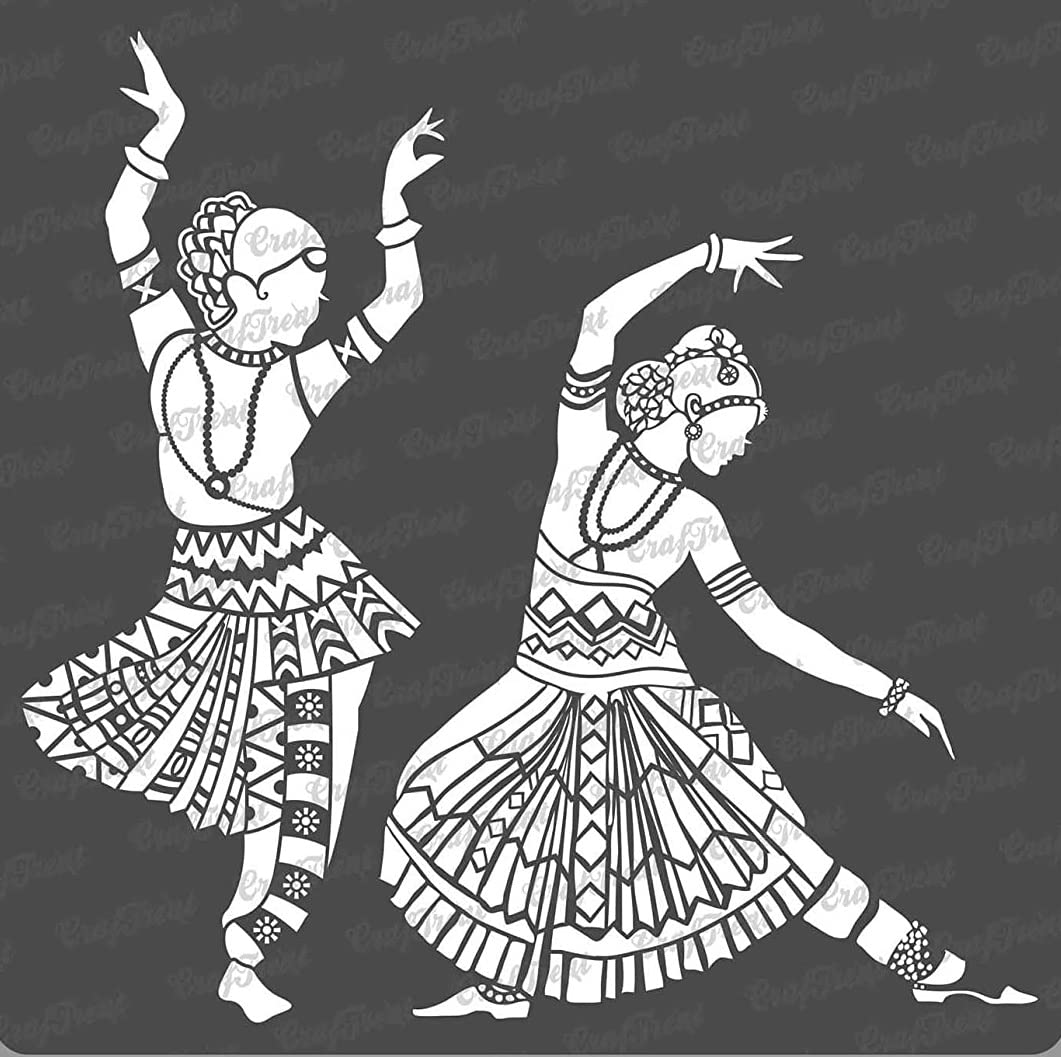 CrafTreat Reusable Dance Stencils for Painting on Wood, Canvas, Fabric, Paper, Wall and Tile - Indian Classical Dance Stencil -12x12 Inch - Indian Stencil for Wall Painting - Indian Design Stencil