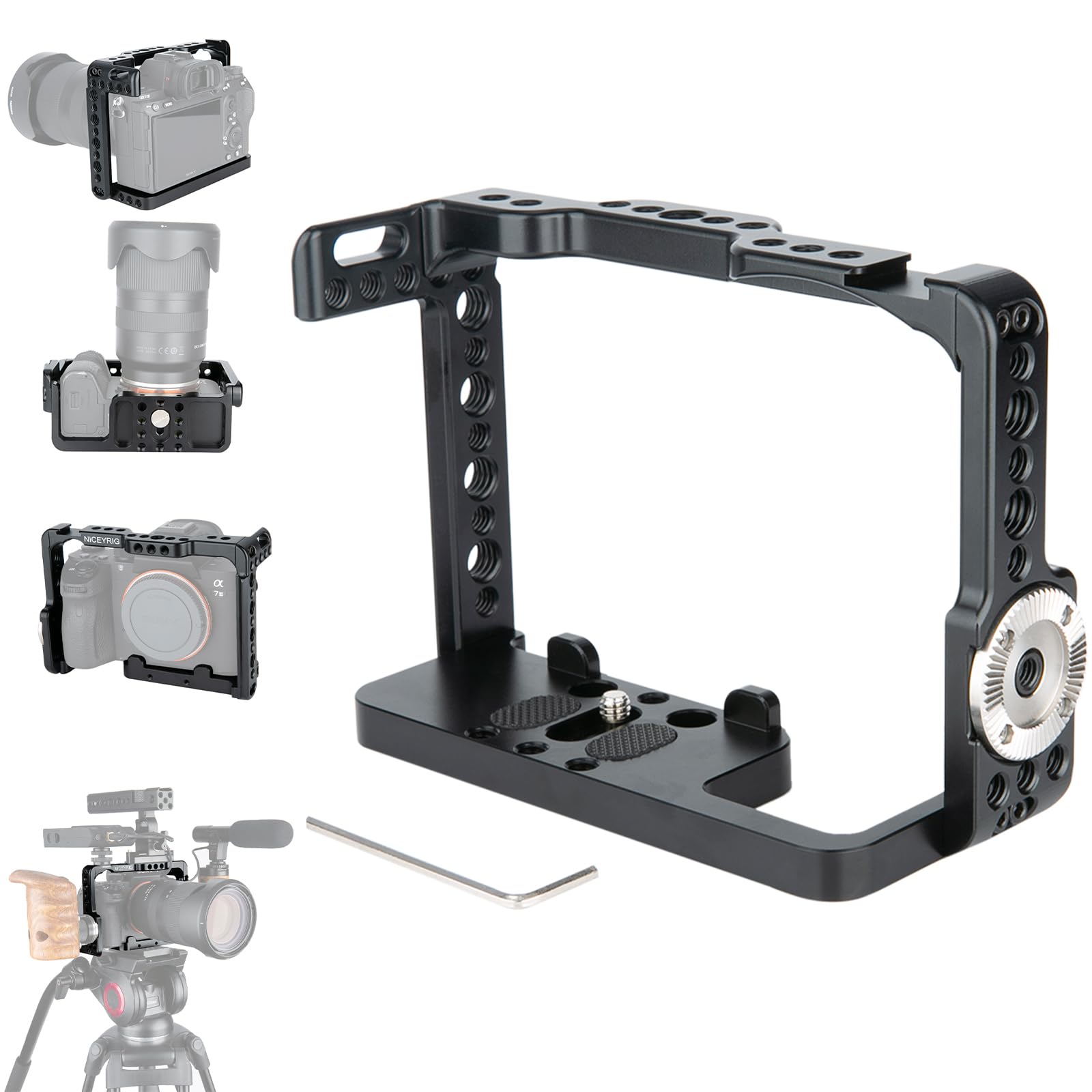 NICEYRIG A7 III/A7R III/A7R II/A7S II /A7 II Camera Cage with HDMI Cable Clamp ARRI Style Rosette for Sony A7III/A7II/A7RII/A7SII/A7RIII Camera