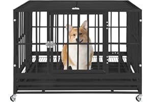 POLAR AURORA Heavy Duty Pet Dog Cage Strong Metal Crate Kennel Playpen w/Lockable 4 Wheels&Tray（36", Black