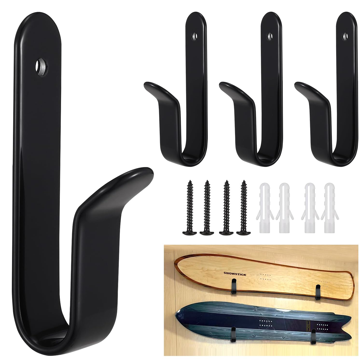 Asaisimg 4 Pcs Horizontal Snowboard Wall Mount Clips, Snowboard Display Wall Mount?Snowboard Wall Mount Display Rack, Snowboard Mount Storage Snowboard SKi Board Storage Display Stand for Room Garage