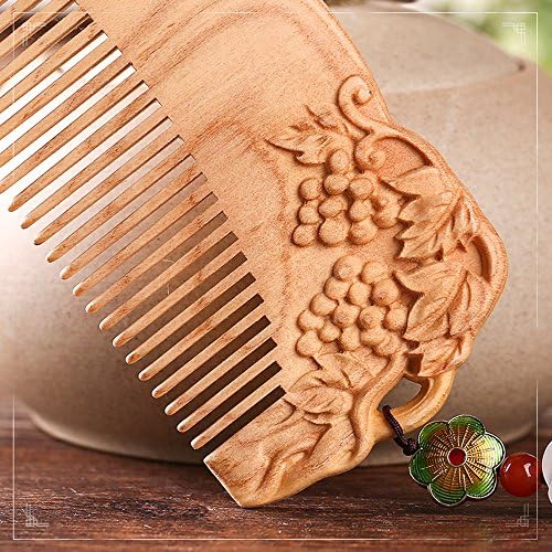 Usforest Natural Peach Wood Carving Comb Original Design Handmade NO Static NO snag Organic Wide tooth Hair Comb