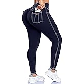 SEASUM Cargo Workout Leggings with Pockets for Women Scrunch Butt Lifting Gym Denim-Look Yoga Pants