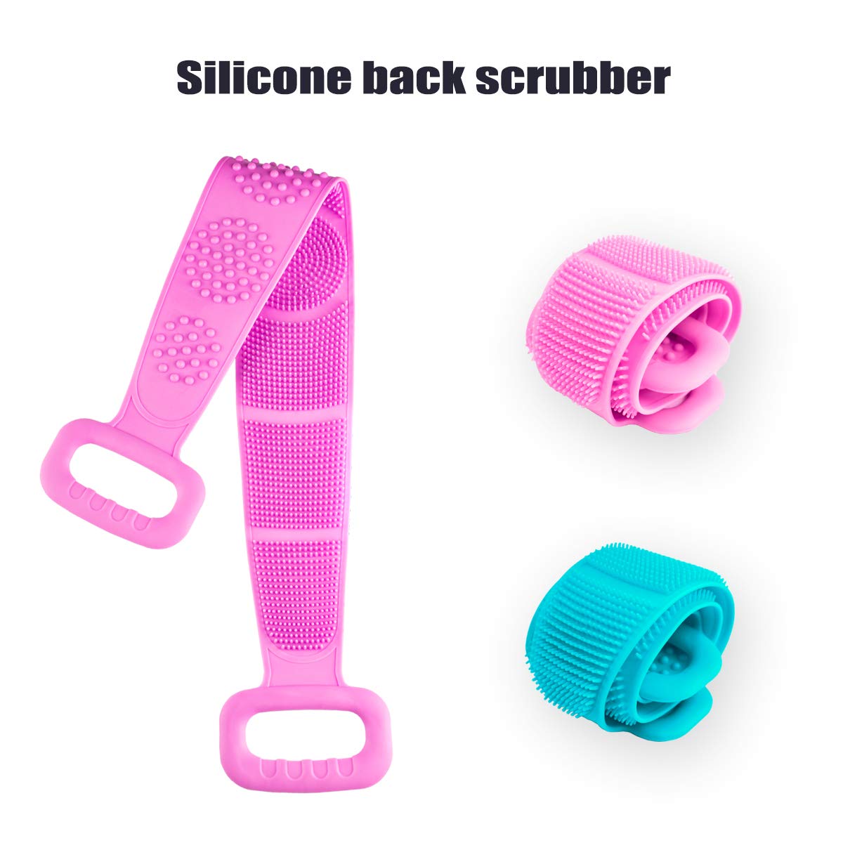 Greeza Silicone Bath Body Brush Scrubber - 28.7 inch Soft Body Back Scrubber for Shower, Double Side Spa Massage & Clean Body Exfoliating Brush Belt, Long Back Brush for Shower Massage (Green+Purple) : Beauty