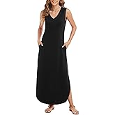 Arolina Maxi Dress for Women Tropical Summer V Neck Sleeveless Split Long Beach Dresses Casual Loose Sundress with Pockets