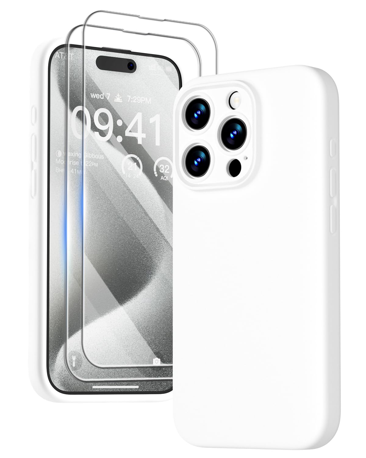 GOODVISH 3 in 1 Case for iPhone 15 Pro Case, [2X HD Screen Protector][Upgraded Camera Protection] Shockproof Liquid Silicone Soft Microfiber Lining Smooth Protective Phone Case Cover 6.1", White — image 1