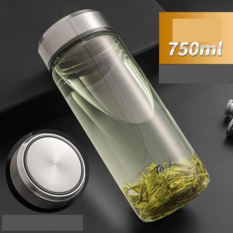 Amazon ウォーターボトル ガラス水筒 ダブルウォール 耐熱ガラス 二重ガラス 透明 大容量 500ml 800ml 1000ml オフィス用 通勤 無鉛 クリア 水飲みコップ 会社用 ケータ 学校 男女兼用 遠足 水筒 マグボトル オンライン通販