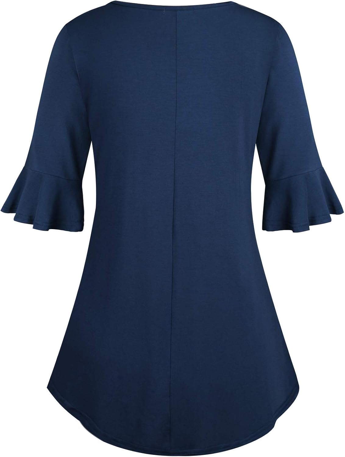 ZKHOECR Women's V Neck 3/4 Bell Sleeve Henley Pleated Casual Tunic Blouse Shirts: Clothing