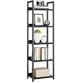 NUMENN Narrow Bookshelf, 5 Tier Bookshelves, Home Office Bookcase Shelf Storage Organizer, Free Standing Storage Shelving Unit for Bedroom, Living Room and Home Office, Black