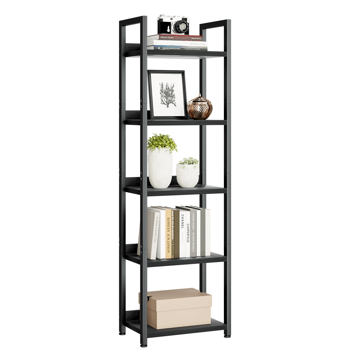 Photo 1 of NUMENN Narrow Bookshelf, 5 Tier Bookshelves, Home Office Bookcase Shelf Storage Organizer, Free Standing Storage Shelving Unit for Bedroom, Living Room and Home Office, Black