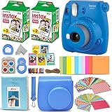 Fujifilm Instax Mini 9 Instant Camera Cobalt Blue + Fuji INSTAX Film (40 Sheets) + Accessories Kit Bundle + Custom Case with Strap + Assorted Frames + Photo Album + 60 Colorful Sticker Frames + More