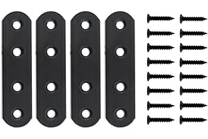 4 Pack Flat Mending Plate for Wood, ULIFESTAR Black Iron Flat Straight Brace Brackets Metal Repair Fixing Wood Brace Joining Plates Connector for Repairing Wooden Furniture with Mounting Screws