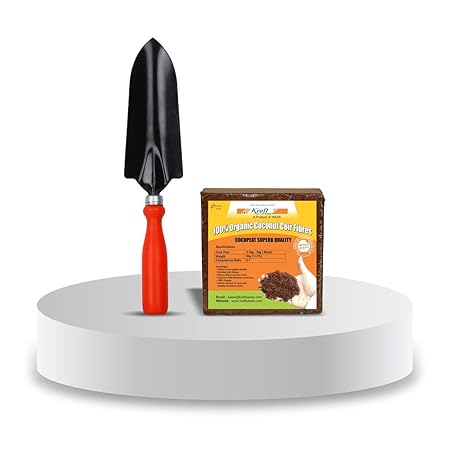 Kraft Seeds! Low EC Washed Cocopeat Brick 5Kg Block for Gardening and Plants, Expands into 50kg Coco Peat Powder with Free Gardening Tool - Hand Trowel/Transplanter/Hand Soil Shovel for Cultivating