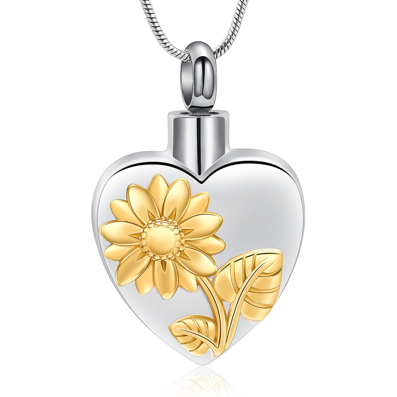 VCCWYQK Sunflower Heart Urn Necklace for Ashes Stainless Steel Daisy Flower Urn Necklace for Ashes Memorial Keepsake Jewelry for Human
