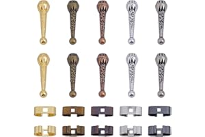 CRAFTYMELODY 75Pcs Bolo Tie Findings Kit 10 Styles Alloy Cord Ends Bolo Tie Replacement End Caps Iron Slides Clasp Metal Buck