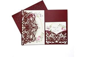PCORES 25Pcs Laser Cut Wedding Invitations Cards Sets 4.72" x 7.13", Exquisite Pattern, with Envelope, Blank Inner Sheet, RSV