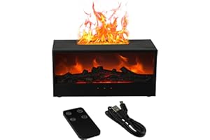 3D Flame Fireplace Aroma Diffuser and Colorful Humidifier with Remote Control, 150ml Water Tank, Essential Oil Compatible, Qu