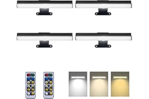 HIPTOKING 4pcs Battery Operated Picture Light with 3 Lighting Color,Painting Light for Wall with Remote,Led for Art Indoor Brightness Dimmable, Timer-Off Display Accent Light for Frame Gallery