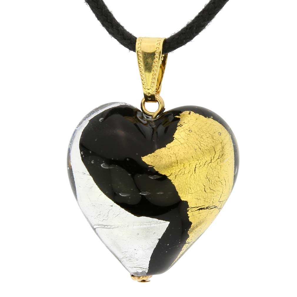 Glass Of Venice Murano Glass Heart Pendant - Gold and Silver