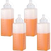 4 Pack 1 QT Large Condiment Squeeze Bottle for Sauses, 34oz Wide Mouth Liquids Dispenser Bottles with Lid, For Ketchup, Taco, Marinara, Pasta, BBQ, Spaghetti, Tomato Sauce, Restaurant-Grade Design