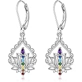 Lotus 7 Chakra Earrings for Women Mandala Yoga Lotus Flower Earrings Dangle Sterling Silver Chakra Healing Crystal Jewelry Charms Mothers Day Christmas Gifts
