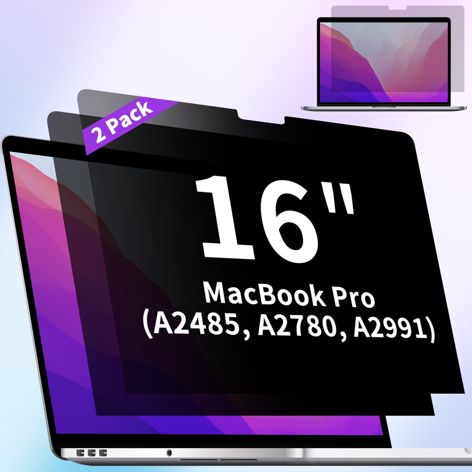 ANTOGOO V 2 Stück Sichtschutz kompatibel mit MacBook Pro 16 Zoll Displayschutzfolie (2021-2024, M1, M2, M3, M4), Anti-Blaulicht-Blendung & Anti-Kratz-Computer Sichtschutz für Mac Pro 16 Zoll