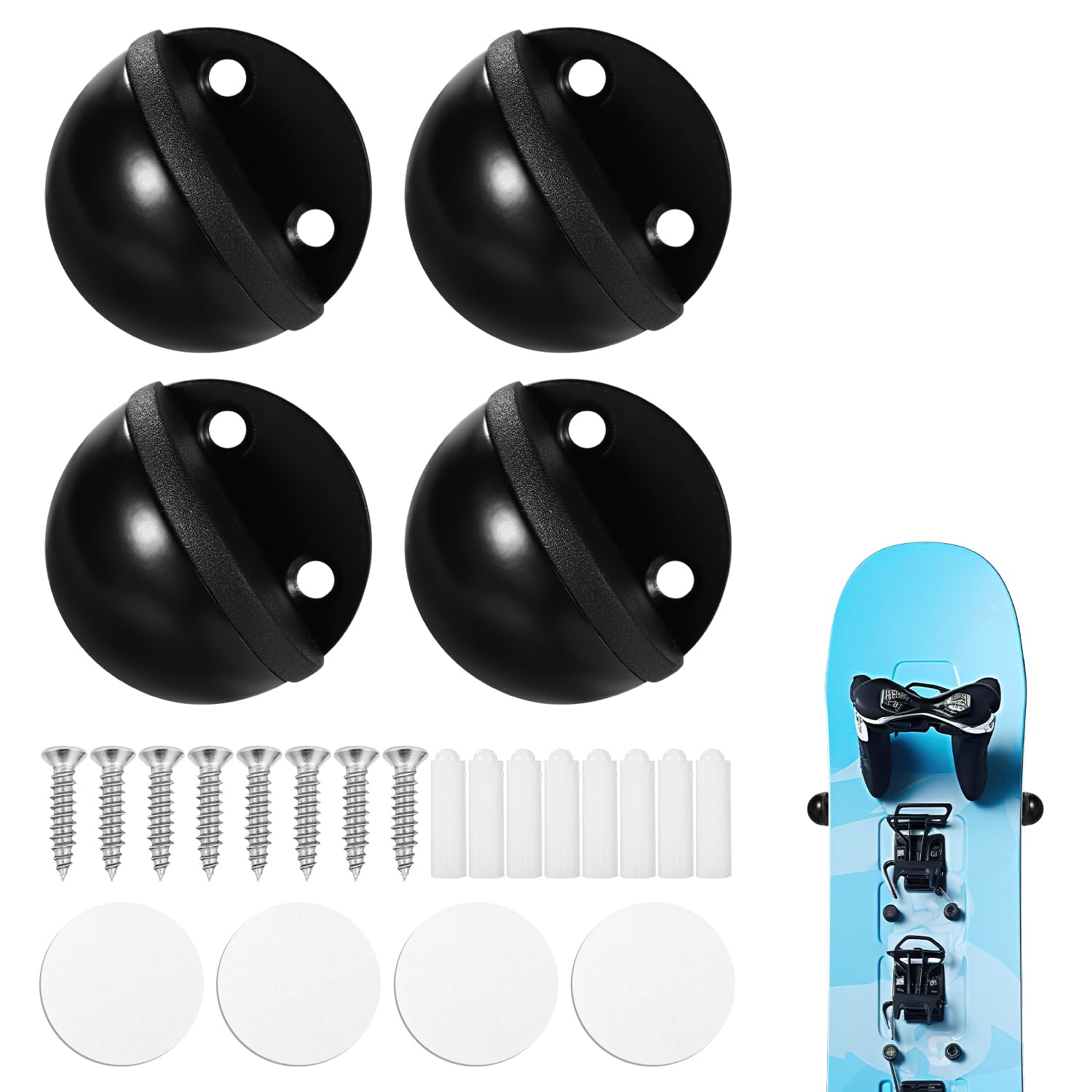4pcs Ski and Snowboard Wall Mount Rack, Vertical Ski Hanger Holder Snowboard Storage with Screws Expansion Anchors Ski Display Bracket Accessories to Safely Store and Display Your Snow Boards (Black)