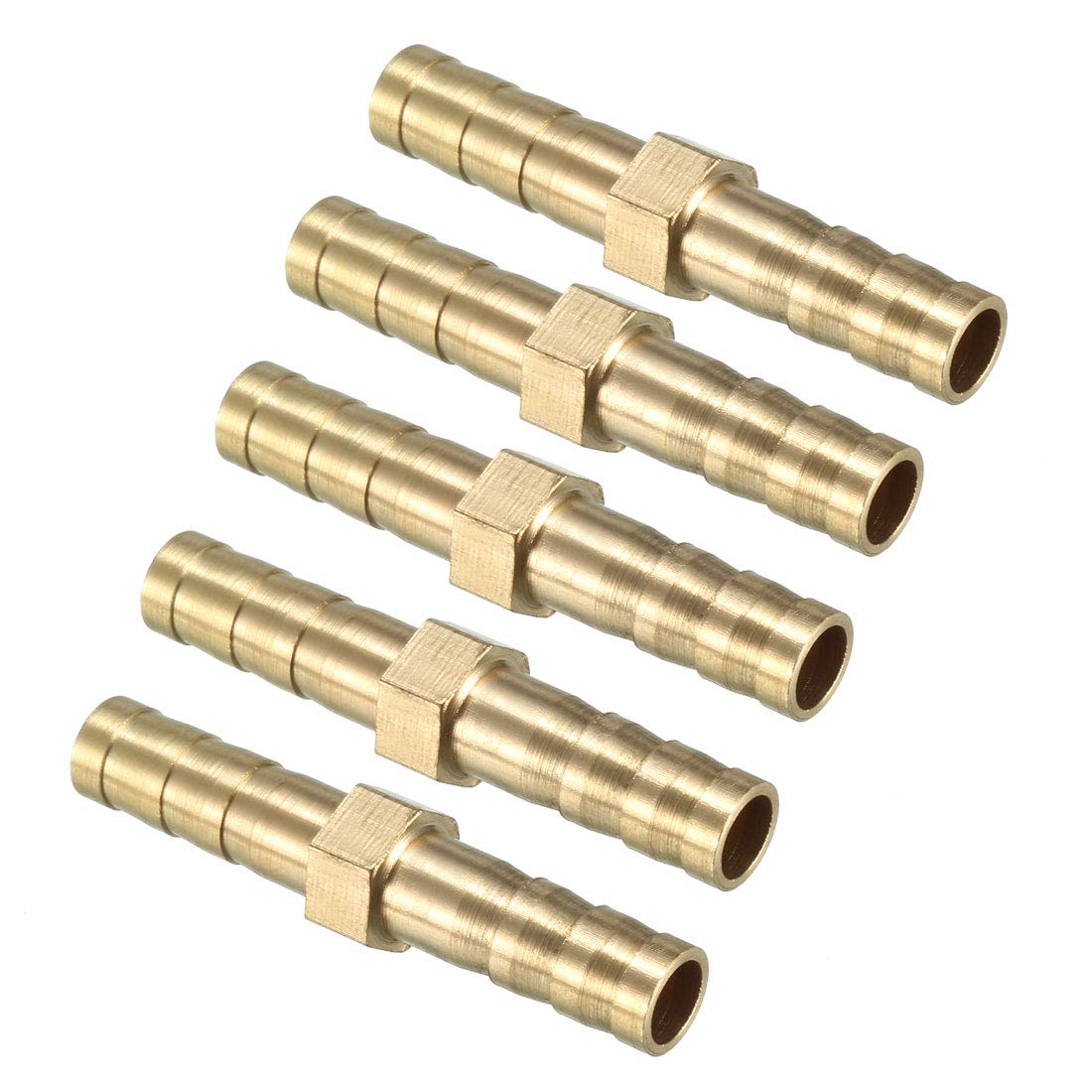 sourcing map 6mm Brass Barb Hose Fitting Straight Connector Coupler 5pcs