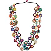 Homoyoyo Multicolor Bohemian Shell Wood Bead Necklace - Multi Layer African Statement Collar for Women - Handmade Beaded Long Adult Necklace