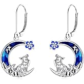 Wolf Earrings for Women 925 Sterling Silver Moon Leverback Wolf Earrings Jewelry Birthday Gifts