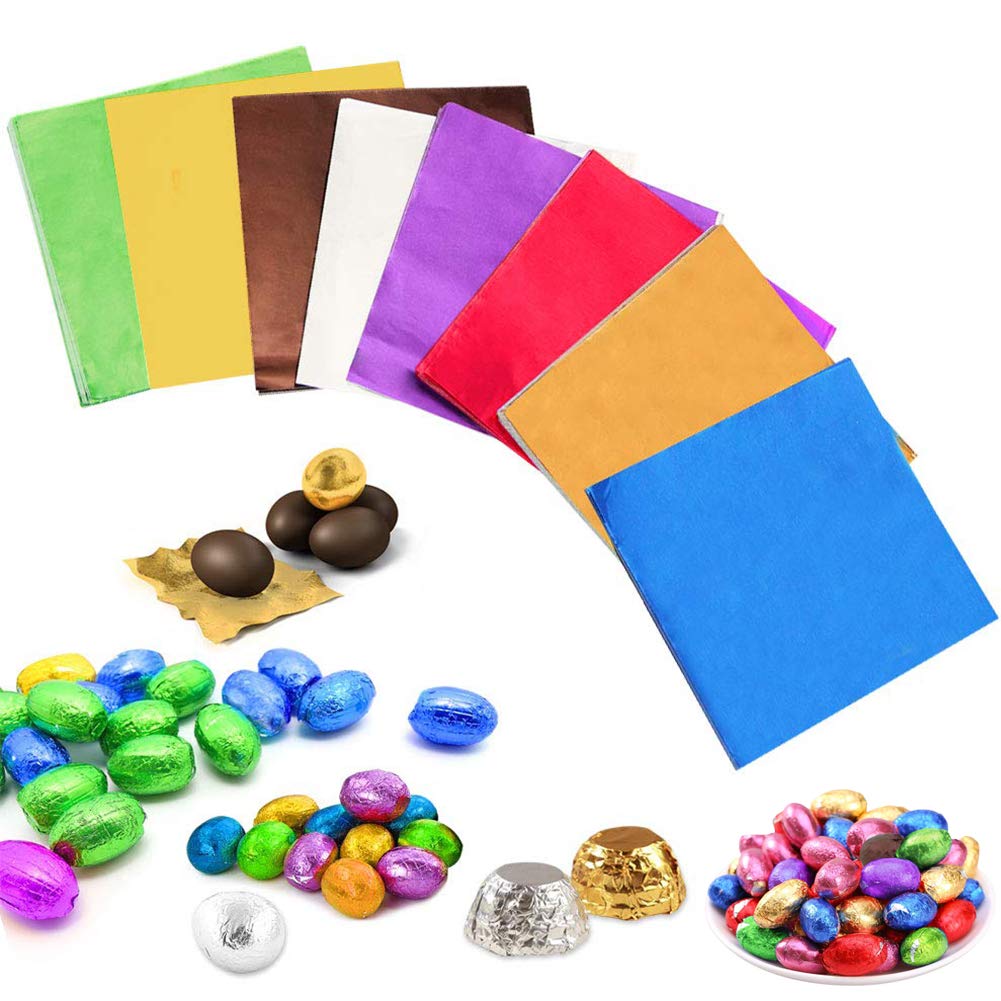 800 Pieces 8 Colors Chocolate Candy Wrappers Aluminium Foil BESLIME-Packaging Color Tin Foil, Used for Chocolate Candy Decoration 8x8 cm Square