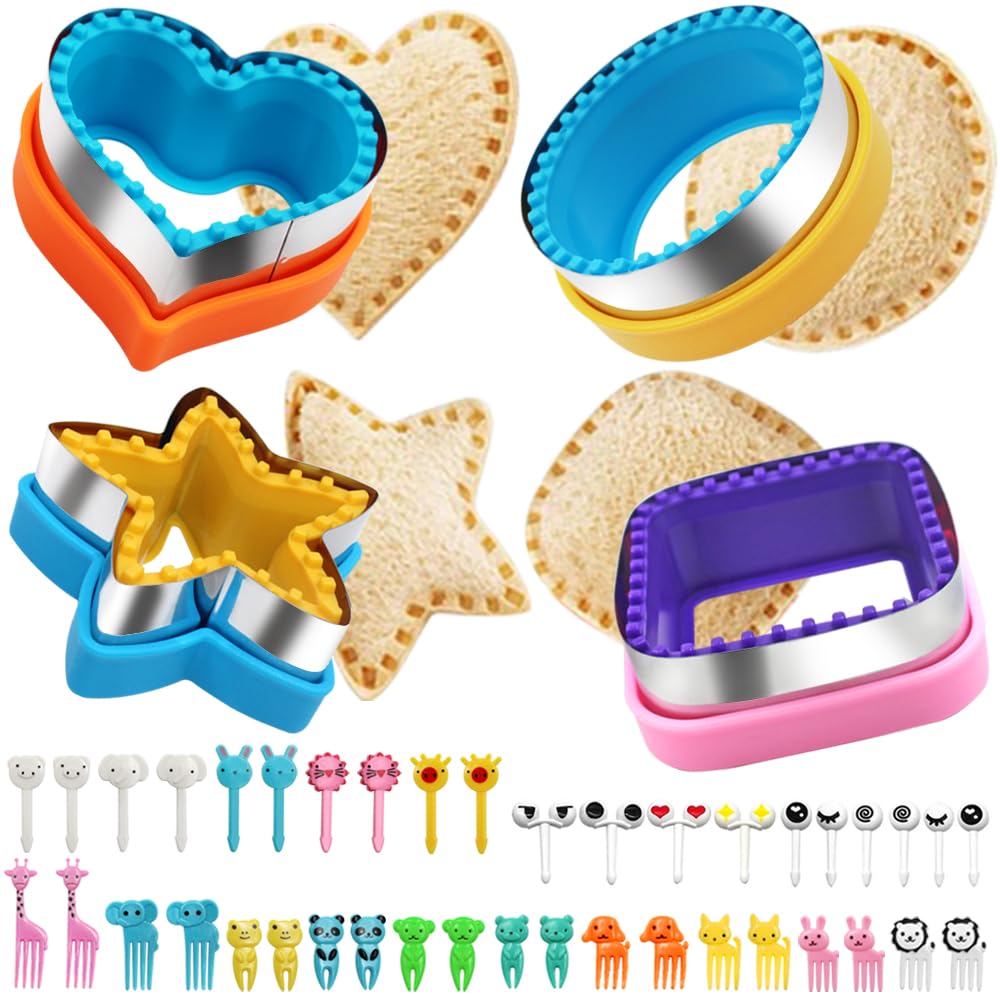 Photo 1 of 44Pcs Sandwich Cutter Set, lyfLux Bread Sandwich Cutter Pancake Maker DIY Cookie Cutters for Bento Box, with 40pcs Food Picks (Round Heart Star Square Shapes)