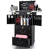 ASCASE Rolling Lockable Makeup Train Case Hairdressing Trolley Stylist Beauty Salon Cosmetic Luggage Travel Organizer Tool Box with Hair Dryer Holder