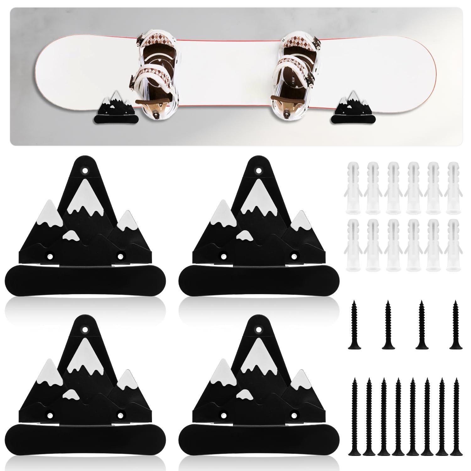 Gosknor 4 Pcs Snowboard Racks, Ski Wall Mount with Hooks Snowboard Storage Rack Wall Mount Skateboard Display Holders for Room Garage Snowboard Display Rack Accessories