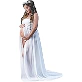 YnimioAOX Women's Off Shoulder Strapless Tube Maternity Dress for Photography Split Front Chiffon Gown for Photoshoot