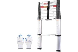 12.5 FT Telescoping Ladder, MEANFUN One-Button Retraction Collapsible Extension Ladder with Thickened & Longer Tube, Slow Down Design Compact Telescopic Ladder for Home or RV Work, 330LB Capacity
