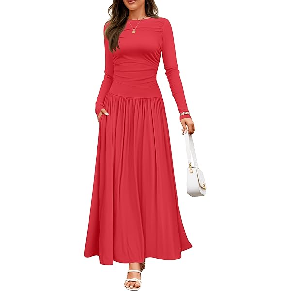 PacificPlex Women's Long Sleeve Wrap Solid Flowy Maxi Dress at Amazon  Women's Clothing store