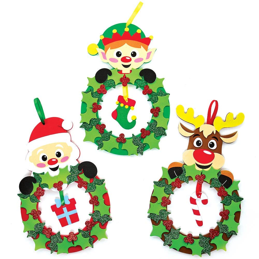 Baker Ross FX214 Christmas Holly and Berry Wreath Kits - Pack of 3, Christmas Decoration Kids Crafts Kits, Foam Christmas Wreath