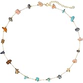 LADYGD Created Turquoise Necklace for Women 14K Gold Plated Beaded Heart Choker Boho Necklaces Handmade Beach Summer Everyday Western Jewelry Gifts