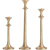 Wenbery Gold Taper Candle Holders Set of 3, Heavy Candlestick Holders Decorative Candle Stand for Table Centerpiece, Cast Iron Candle Stick Holder Decor