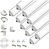 THMOOTHER 10-Pack 3.3FT 1Meter V Shape LED Strip Aluminum Channel Diffuser System, Extruded Alu Track Milky Cover with Corner Connector and Mounting Kit,Easy Cut and Installed Curved Lens Profile