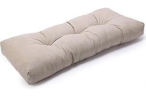 SUNROX LokGrip Non slip Tufted Memory Foam Bench Cushion, FadeShield Water Resistant Durable Thicken Outdoor/Indoor Bench Seat Pads 48x16x4 inch, Husk Birch