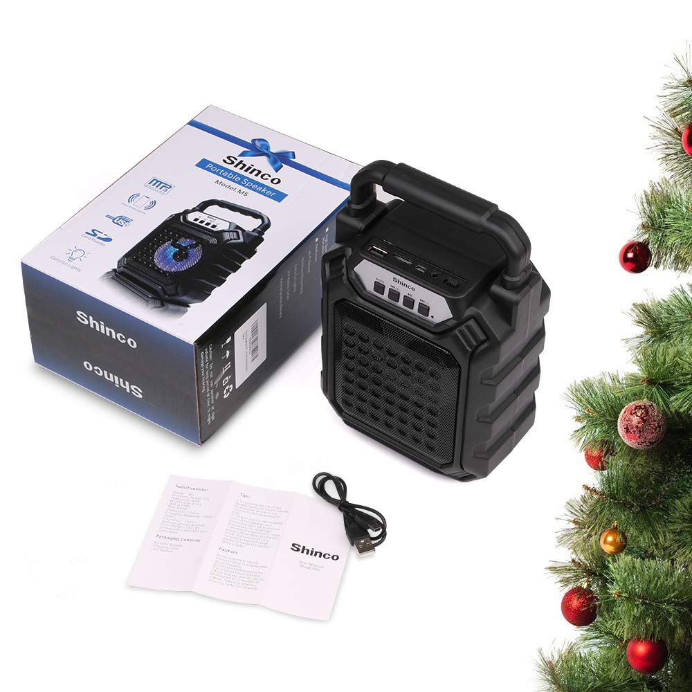 Shinco Bluetooth Portable Speaker with Pulsing Color Light, Rich Bass, FM Radio, TF Card, USB Input, AUX Line-in, 66 ft Wireless Range, Perfect for Home Audio Entertainment and Outdoor