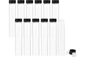 Cadbibe 50ml Clear Glass Vials with Screw Caps and Plastic Stoppers, Small Liquid Sample Glass Test Tubes, Leak-Proof Glass Bottles, 12PCS