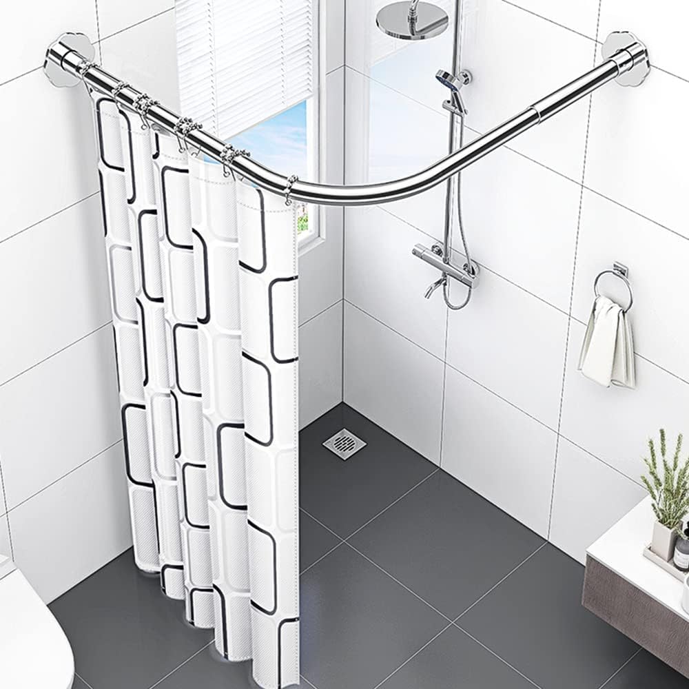 uyoyous Shower Curtain Rail, L Shape, 304 Stainless Steel Shower Curtain Rail, Corner, Adjustable Shower Rail, Extendable for Shower, Bathtub, Bathroom (70-95